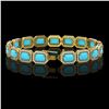 Image 2 : 23.66 ctw Turquoise & Diamond Micro Pave Halo Bracelet 10k Yellow Gold - REF-345F5M