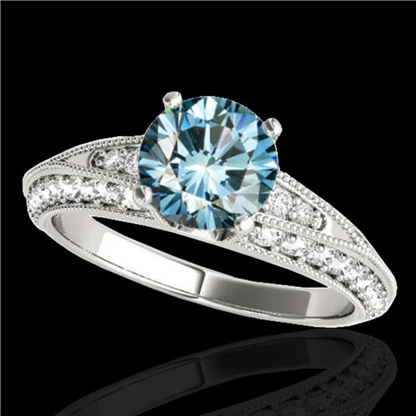 1.58 ctw SI Certified Blue Diamond Solitaire Antique Ring 10k White Gold - REF-129X5A