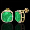 Image 2 : 12 ctw Emerald & Micro Pave Halo VS/SI Diamond Earrings 18k Yellow Gold - REF-136M4G