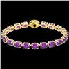 Image 2 : 29 ctw Amethyst & VS/SI Diamond Micro Pave Bracelet 14k Yellow Gold - REF-117K3Y