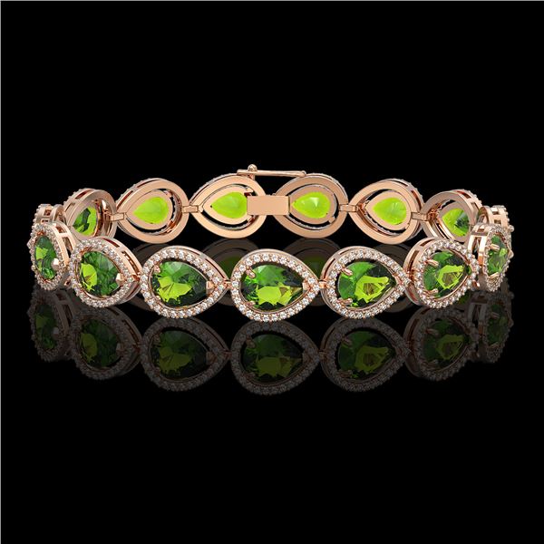 15.8 ctw Peridot & Diamond Micro Pave Halo Bracelet 10k Rose Gold - REF-316G8W