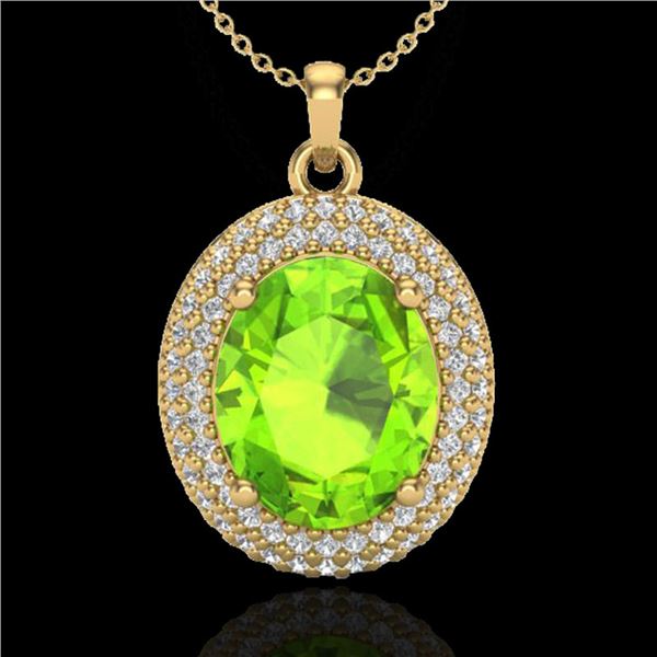 4.50 ctw Peridot & Micro Pave VS/SI Diamond Necklace 18k Yellow Gold - REF-112M8G