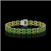 Image 3 : 12.3 ctw Jade & Diamond Bracelet 14K Yellow Gold - REF-236N4F
