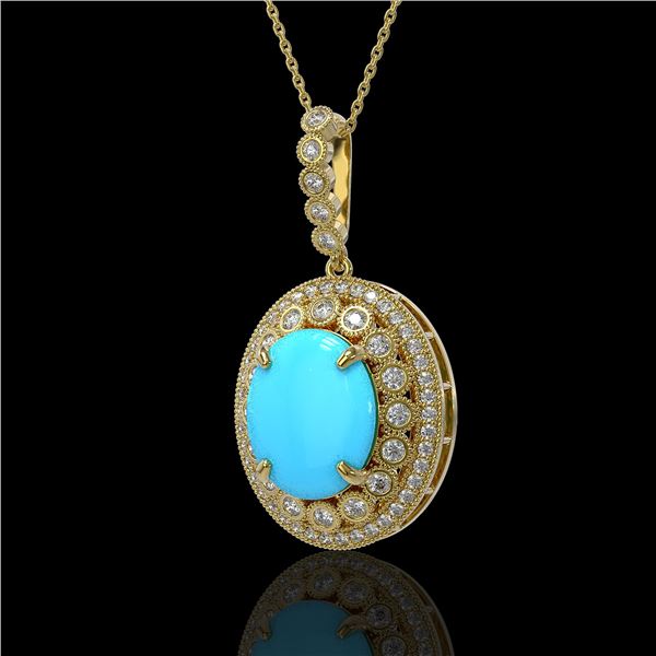 8.97 ctw Turquoise & Diamond Victorian Necklace 14K Yellow Gold - REF-245N5F