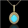 Image 2 : 8.97 ctw Turquoise & Diamond Victorian Necklace 14K Yellow Gold - REF-245N5F