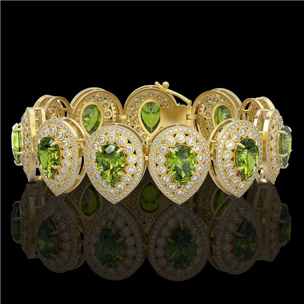 57.24 ctw Tourmaline & Diamond Victorian Bracelet 14K Yellow Gold - REF-1769R5K