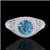 Image 2 : 1.07 ctw Fancy Intense Blue Diamond Art Deco Ring 18k White Gold - REF-200X2A