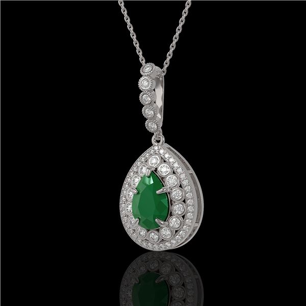 4.97 ctw Certified Emerald & Diamond Victorian Necklace 14K White Gold - REF-178X2A