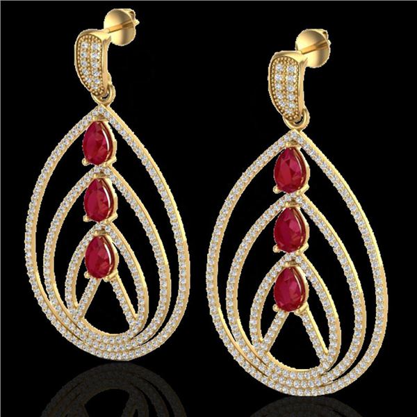 4 ctw Ruby & Micro Pave VS/SI Diamond Designer Earrings 18k Yellow Gold - REF-307W3H