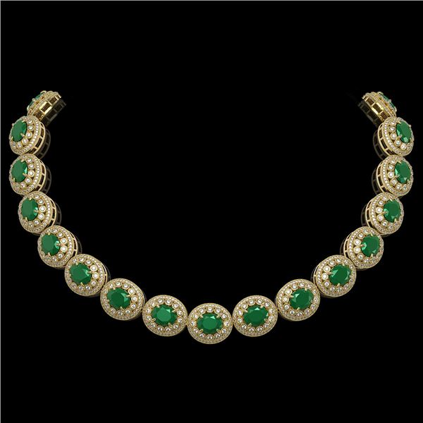 111.75 ctw Emerald & Diamond Victorian Necklace 14K Yellow Gold - REF-3094Y9X
