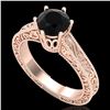 Image 1 : 1 ctw Fancy Black Diamond Engagment Art Deco Ring 18k Rose Gold - REF-105F5M