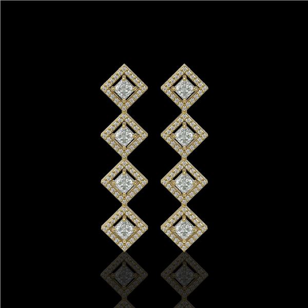 4.01 ctw Princess Cut Diamond Micro Pave Earrings 18K Yellow Gold - REF-346F3M