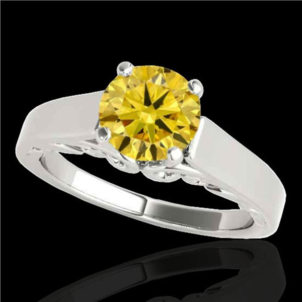 1 ctw Certified SI/I Fancy Intense Yellow Diamond Ring 10k White Gold - REF-156X8A