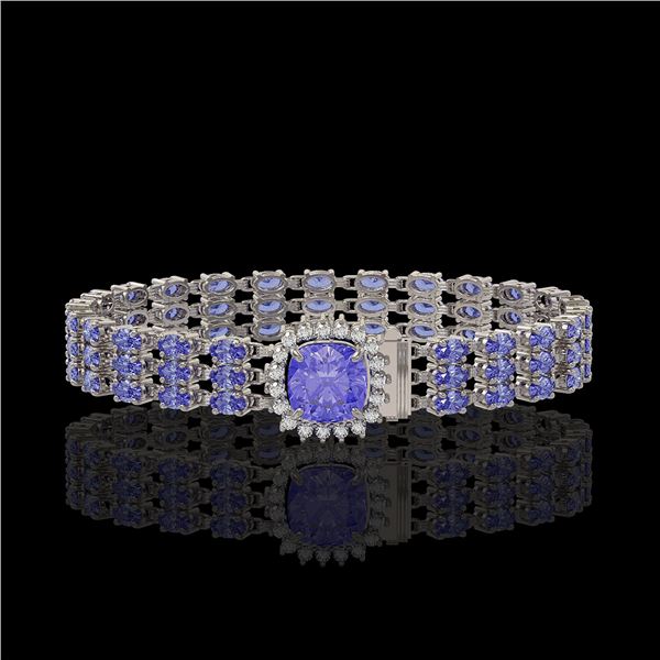 27.75 ctw Tanzanite & Diamond Bracelet 14K White Gold - REF-377K5Y