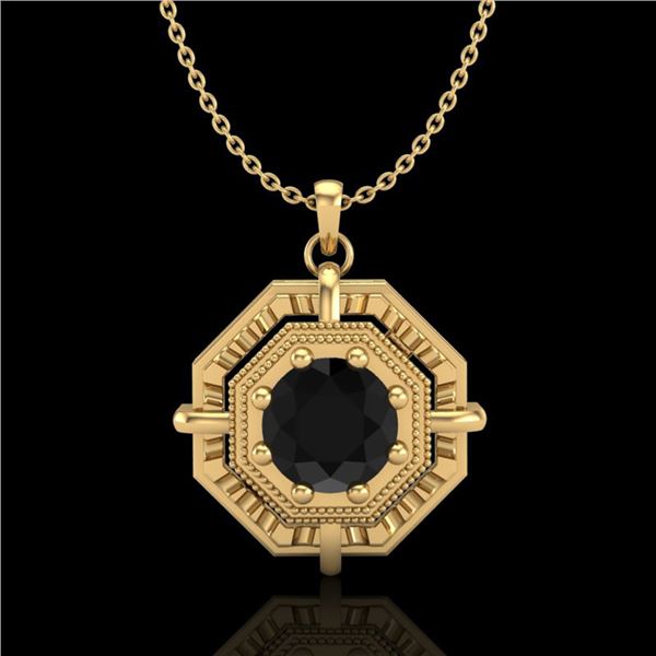 0.75 ctw Fancy Black Diamond Art Deco Stud Necklace 18k Yellow Gold - REF-80R2K