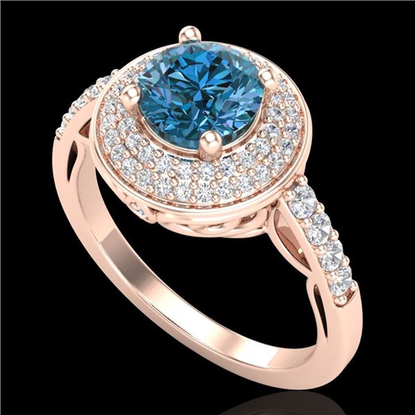 1.7 ctw Intense Blue Diamond Engagment Art Deco Ring 18k Rose Gold - REF-236W4H