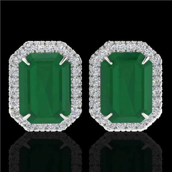 10.40 ctw Emerald & Micro Pave VS/SI Diamond Earrings 18k White Gold - REF-142A4N