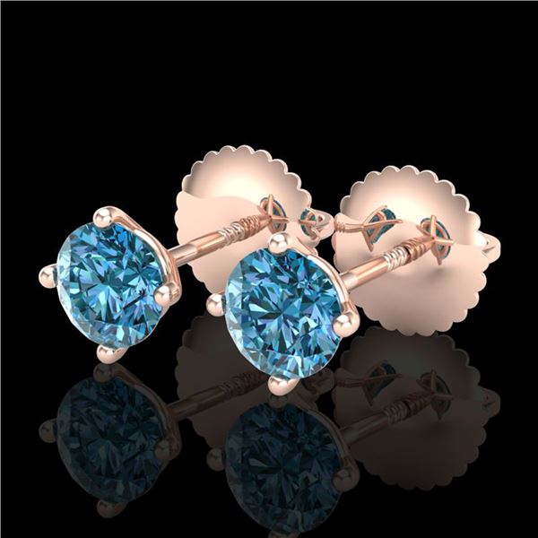 0.65 ctw Fancy Intense Blue Diamond Art Deco Earrings 18k Rose Gold - REF-61X4A