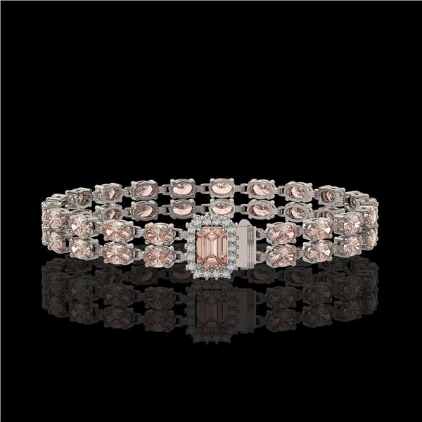 16.35 ctw Morganite & Diamond Bracelet 14K White Gold - REF-236W4H