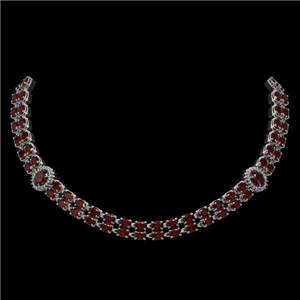 32.67 ctw Garnet & Diamond Necklace 14K White Gold - REF-454G5W