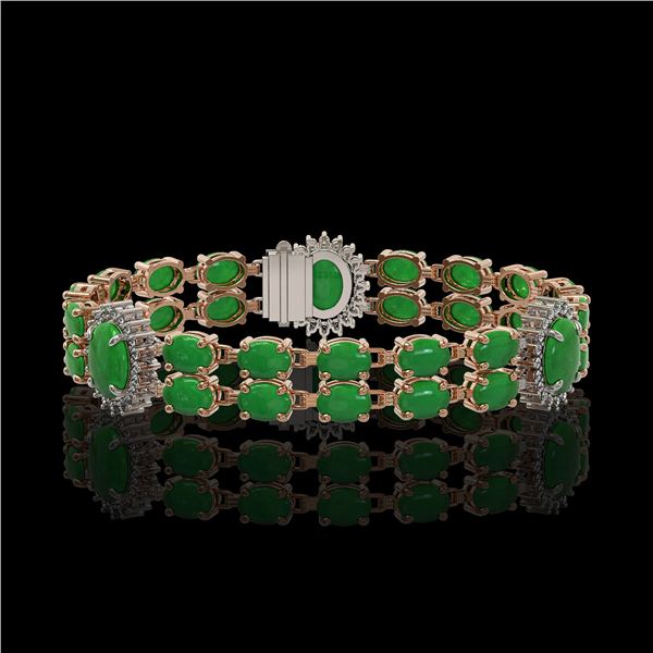 14.05 ctw Jade & Diamond Bracelet 14K Rose Gold - REF-254F5M