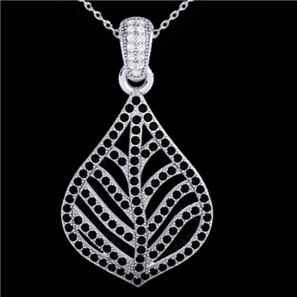 1.25 ctw Micro Pave Black & VS/SI Diamond Necklace 18k White Gold - REF-136G4W