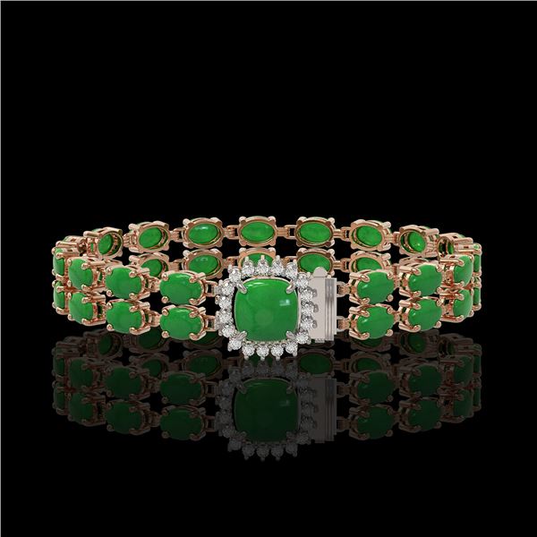 12.93 ctw Jade & Diamond Bracelet 14K Rose Gold - REF-245G5W