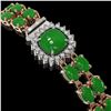 Image 2 : 12.93 ctw Jade & Diamond Bracelet 14K Rose Gold - REF-245G5W