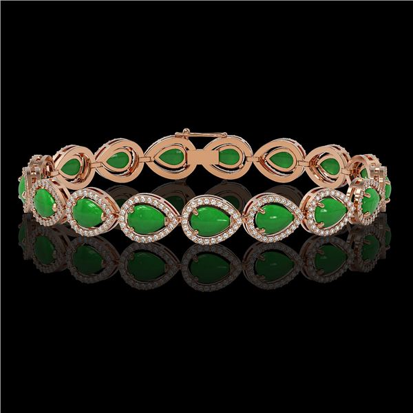 13.19 ctw Jade & Diamond Micro Pave Halo Bracelet 10k Rose Gold - REF-305W8H