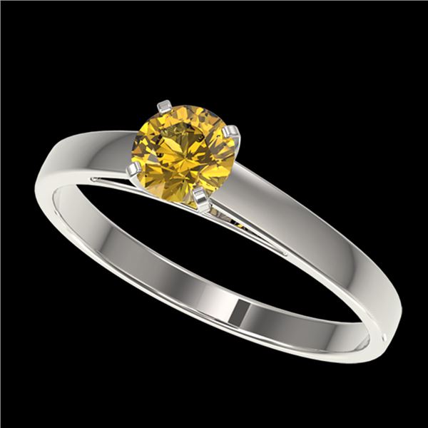 0.54 ctw Certified Intense Yellow Diamond Engagment Ring 10k White Gold - REF-60K3Y