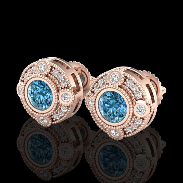 1.5 ctw Fancy Intense Blue Diamond Art Deco Earrings 18k Rose Gold - REF-178R2K