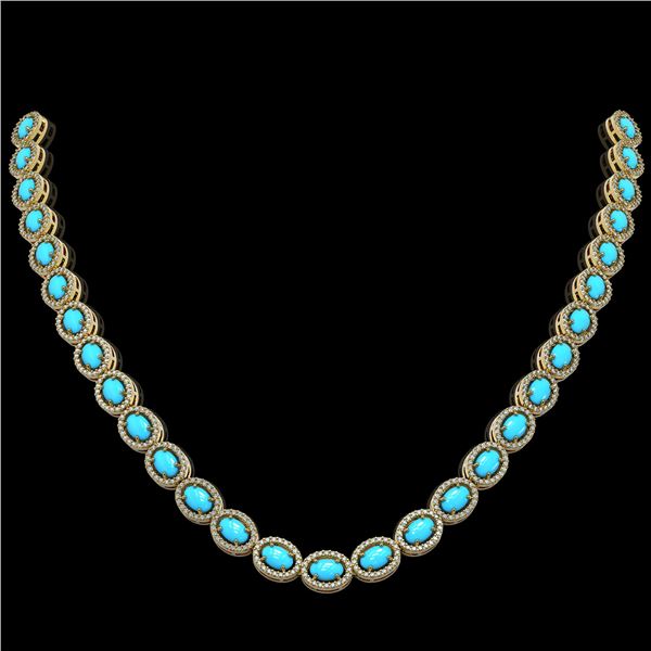25.51 ctw Turquoise & Diamond Micro Pave Halo Necklace 10k Yellow Gold - REF-500K8Y