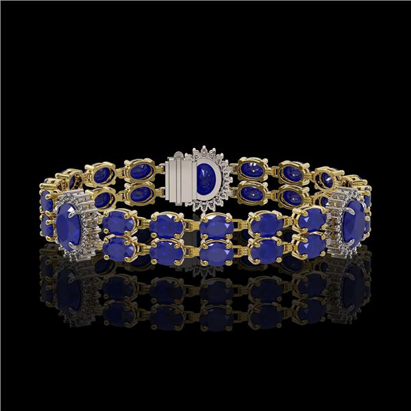 20.99 ctw Sapphire & Diamond Bracelet 14K Yellow Gold - REF-250K9Y