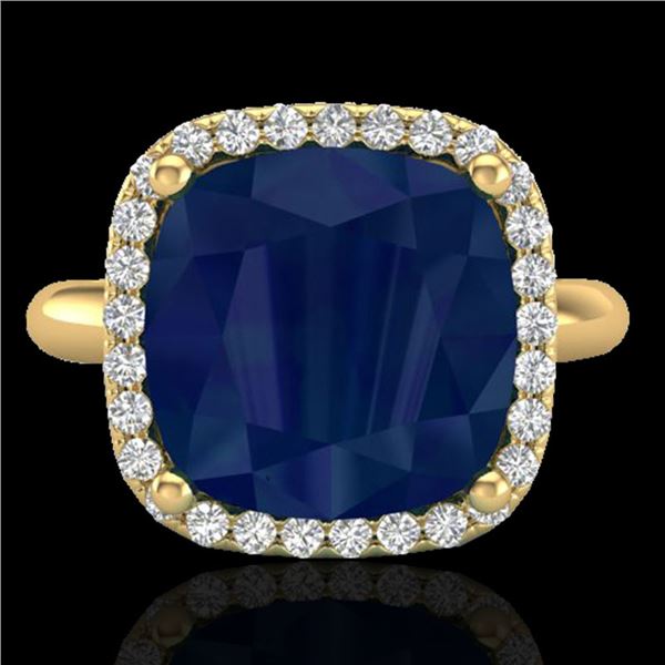 6 ctw Sapphire & Micro Pave Halo VS/SI Diamond Ring 18k Yellow Gold - REF-77M3G