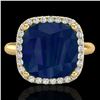 Image 1 : 6 ctw Sapphire & Micro Pave Halo VS/SI Diamond Ring 18k Yellow Gold - REF-77M3G