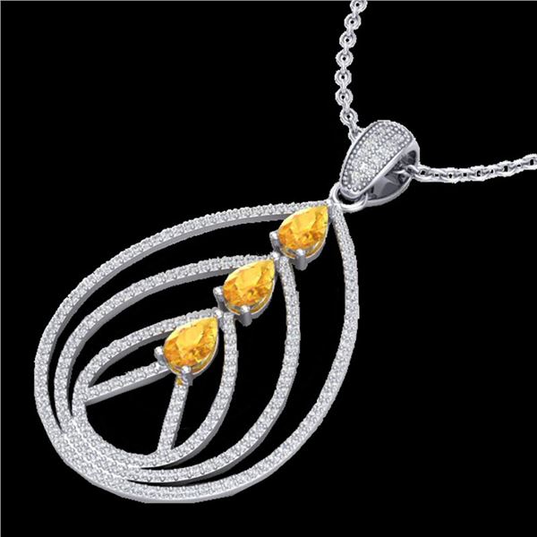 2 ctw Citrine & Micro Pave VS/SI Diamond Necklace 18k White Gold - REF-163F6M