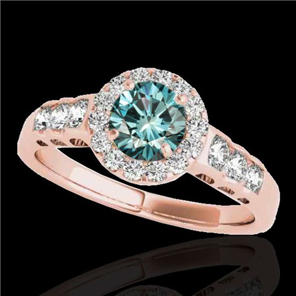1.55 ctw SI Certified Fancy Blue Diamond Halo Ring 10k Rose Gold - REF-150M2G