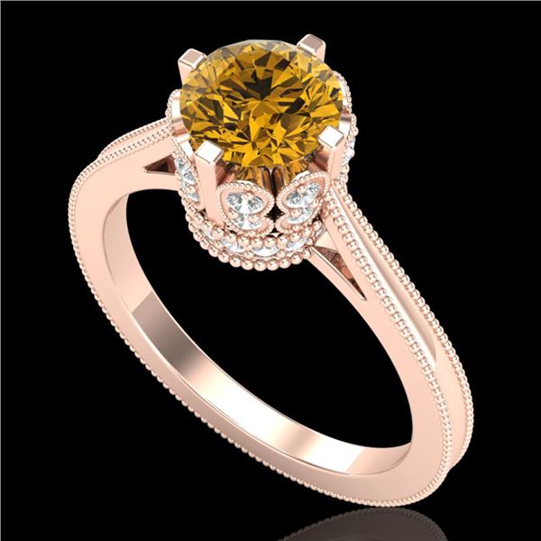 1.5 ctw Intense Fancy Yellow Diamond Art Deco Ring 18k Rose Gold - REF-209H3R