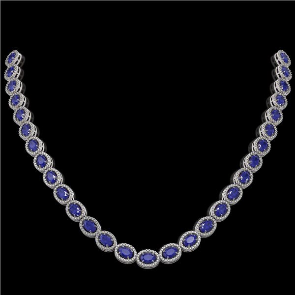 34.11 ctw Sapphire & Diamond Micro Pave Halo Necklace 10k White Gold - REF-672K8Y