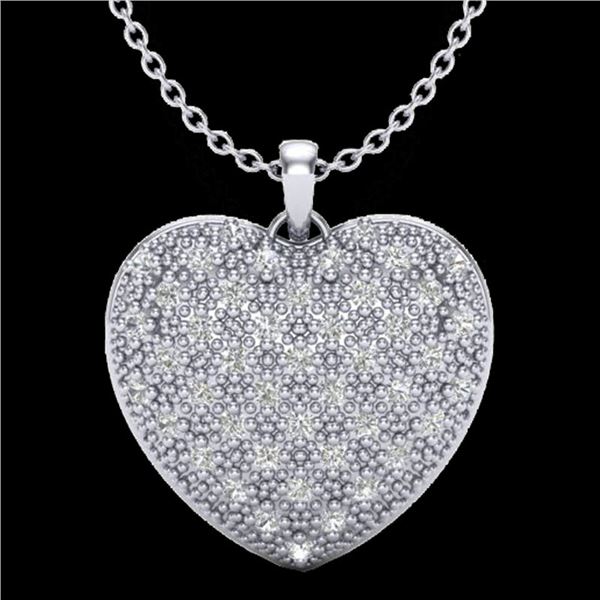 1.0 ctw Micro Pave VS/SI Diamond Heart Necklace 14k White Gold - REF-87N3F