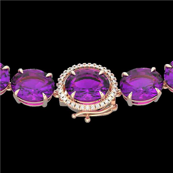 175 ctw Amethyst & Diamond Micro Eternity Necklace 14k Rose Gold - REF-483N6F