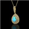 Image 1 : 3.97 ctw Turquoise & Diamond Victorian Necklace 14K Yellow Gold - REF-125K6Y