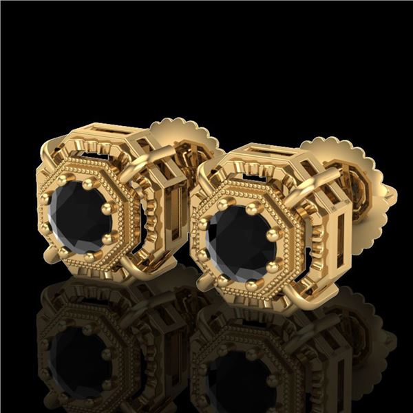 1.11 ctw Fancy Black Diamond Art Deco Stud Earrings 18k Yellow Gold - REF-100M2G