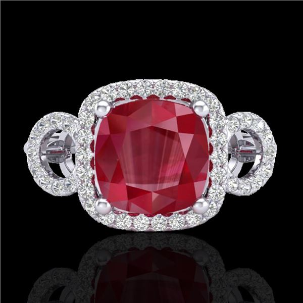3.15 ctw Ruby & Micro VS/SI Diamond Certified Ring 18k White Gold - REF-76Y8X