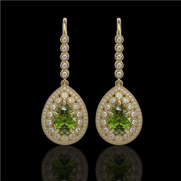 9.95 ctw Tourmaline & Diamond Victorian Earrings 14K Yellow Gold - REF-318X4A