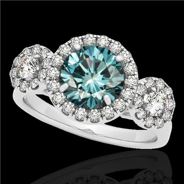 1.75 ctw SI Certified Fancy Blue Diamond Halo Ring 10k White Gold - REF-135R2K