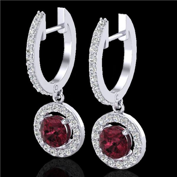 1.75 ctw Garnet & Micro VS/SI Diamond Certified Earrings 18k White Gold - REF-82G8W