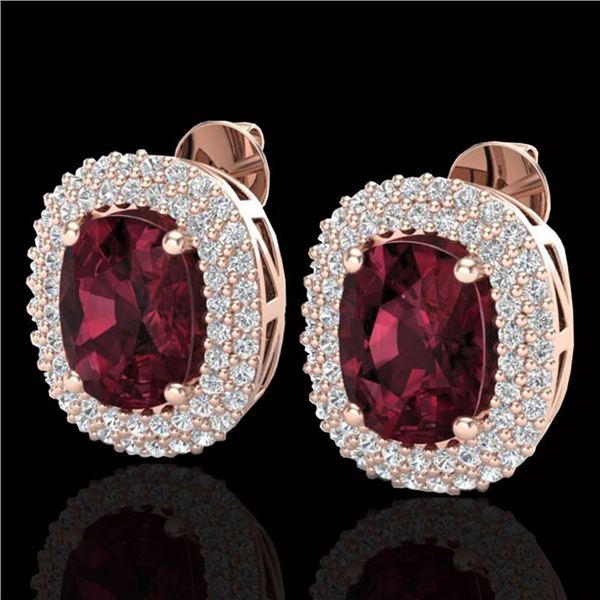 5.20 ctw Garnet & Micro Pave VS/SI Diamond Earrings 10k Rose Gold - REF-107A3N