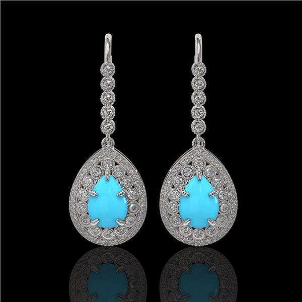 7.95 ctw Turquoise & Diamond Victorian Earrings 14K White Gold - REF-241W5H