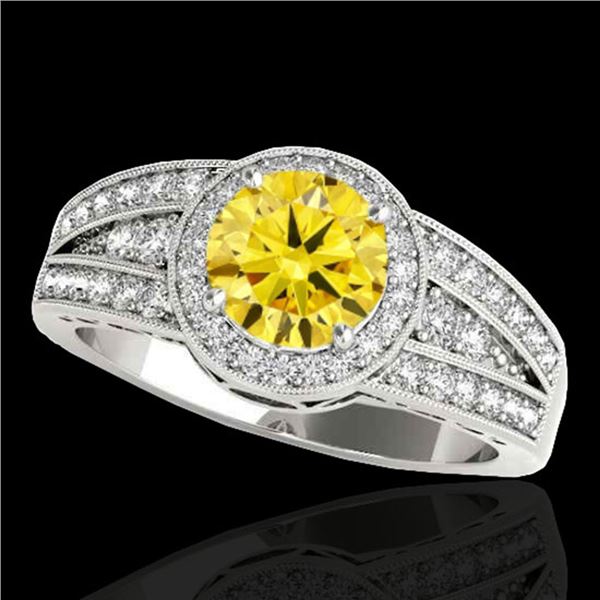 1.5 ctw Certified SI/I Fancy Intense Yellow Diamond Ring 10k White Gold - REF-211R4K